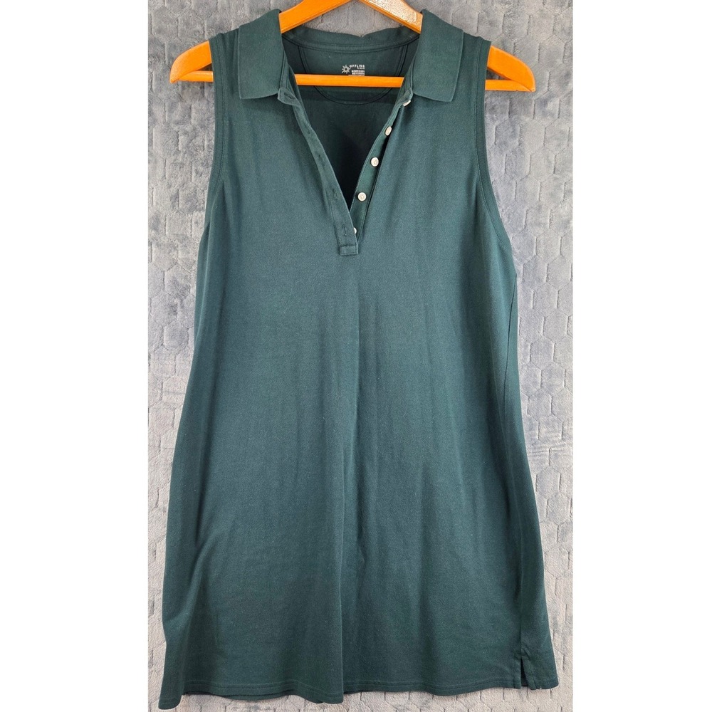 OFFLINE by Aerie Womens XL Forest Green Sleeveless Polo Dress Cotton Blend Knit